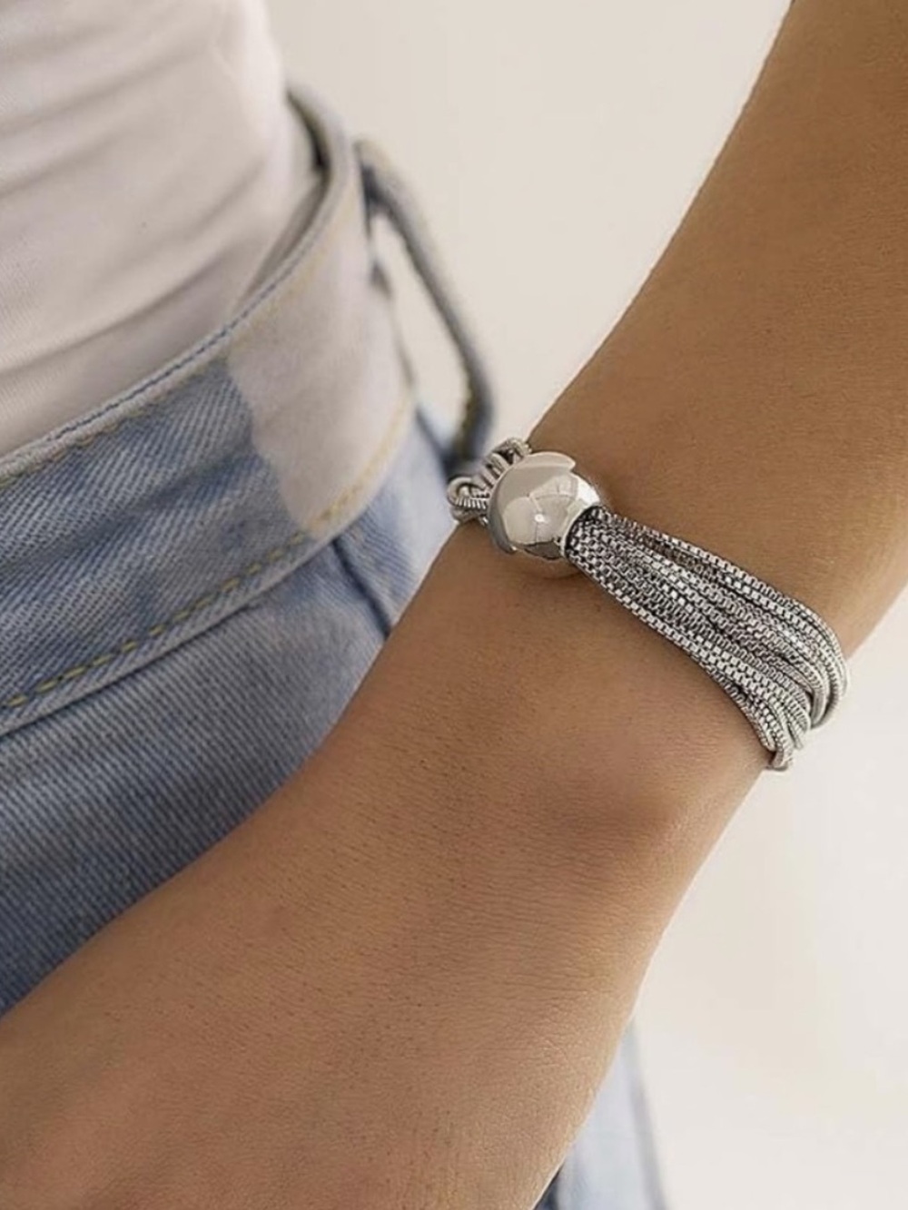 Anthropologie Silver Multi-Strand Tassel Bracelet